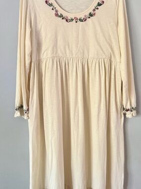 April Cornell Prairie Flower Embroidered Midi Dress Ivory Cream M
